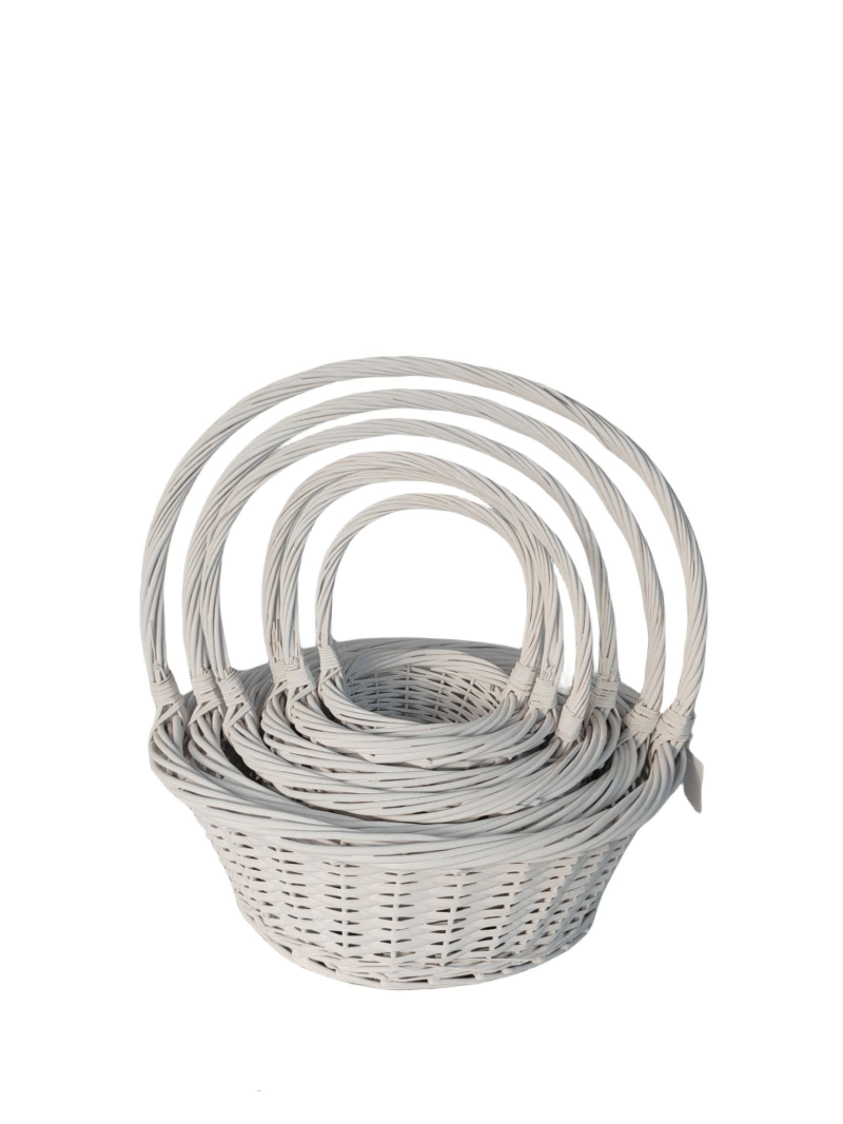 5-Piece Set White Round Basket with Handle 19W x 7H -- 4 Per Case