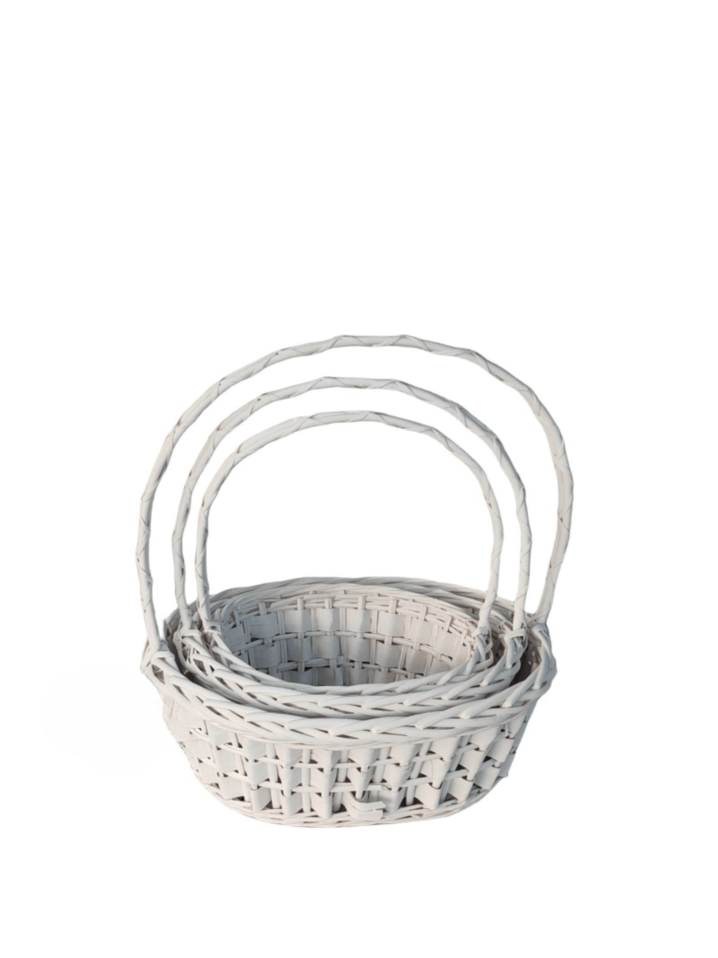 3-Piece Set White Oval Basket with Handle 16L x 16W x 6.5H -- 10 Per Case