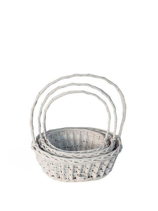 3-Piece Set White Oval Basket with Handle 16L x 16W x 6.5H -- 10 Per Case