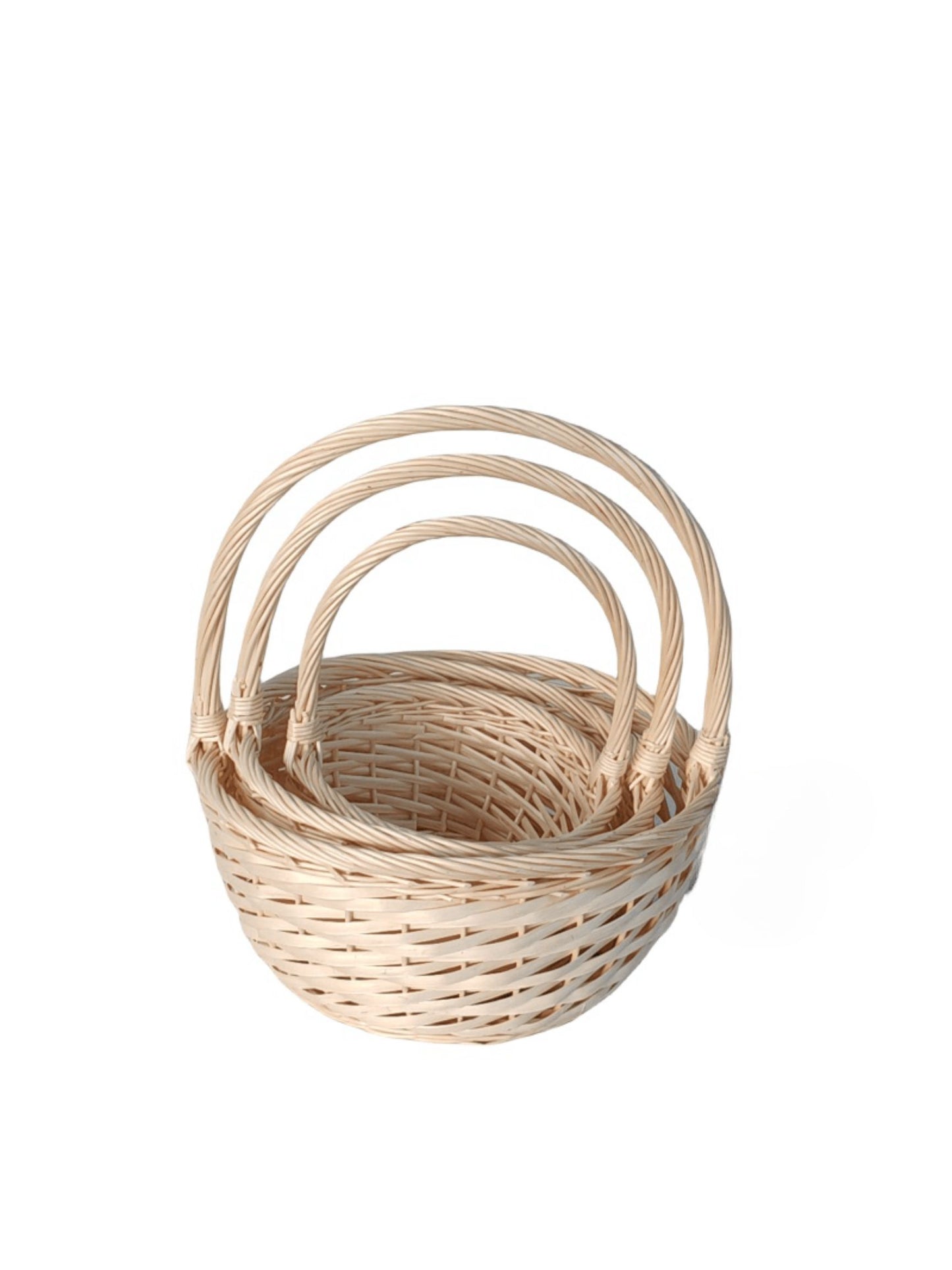 3-Piece Set Ivory Round Basket with Handle 13W x 6H -- 12 Per Case