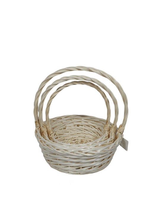 3-Piece Set Ivory Round Basket with Handle 15W x 6H -- 10 Per Case