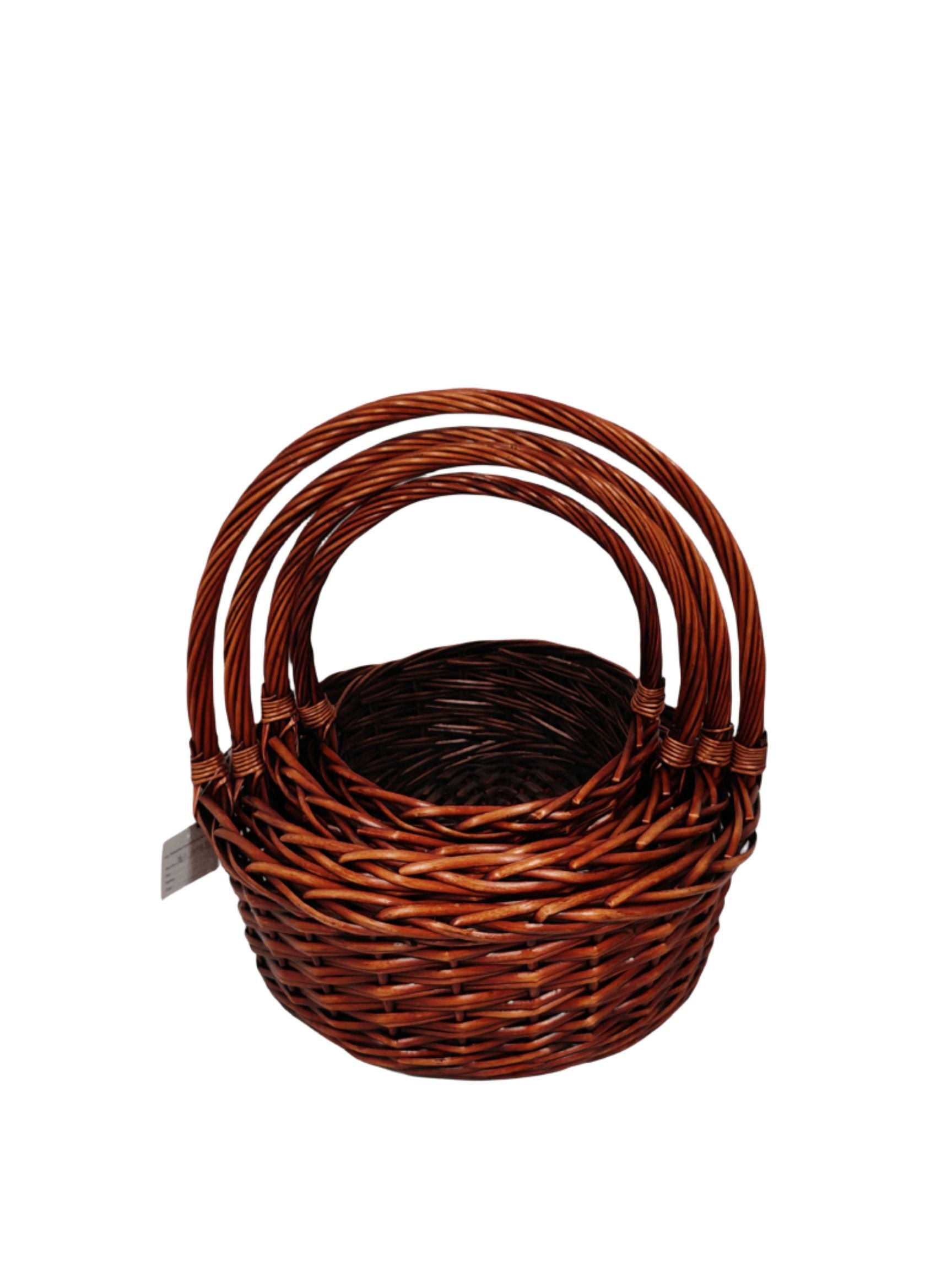 4-Piece Set Dark Brown Round Basket with Handle 16W x 7H -- 6 Per Case