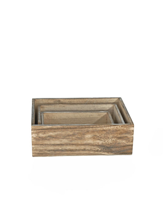 3-Piece Set Rectangle Wooden Box  12L x 8.W x 4.5H -- 24 Per Case