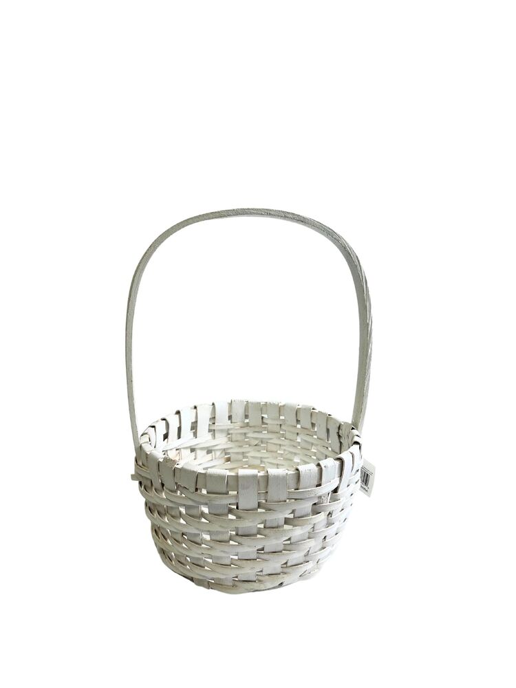 8 Inch White Round Basket with Handle 8W x 4.5H -- 60 Per Case