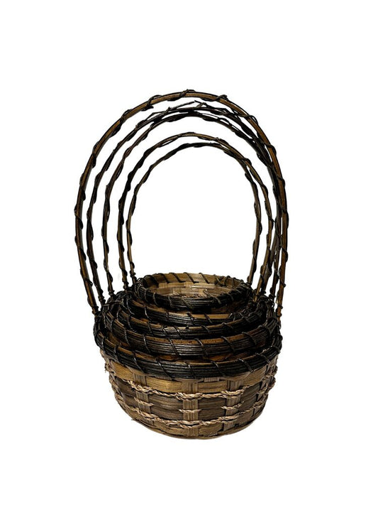 5-Piece Set Dark Brown Round Basket w/ Plastic Liner 11W x 5H -- 12 Per Case
