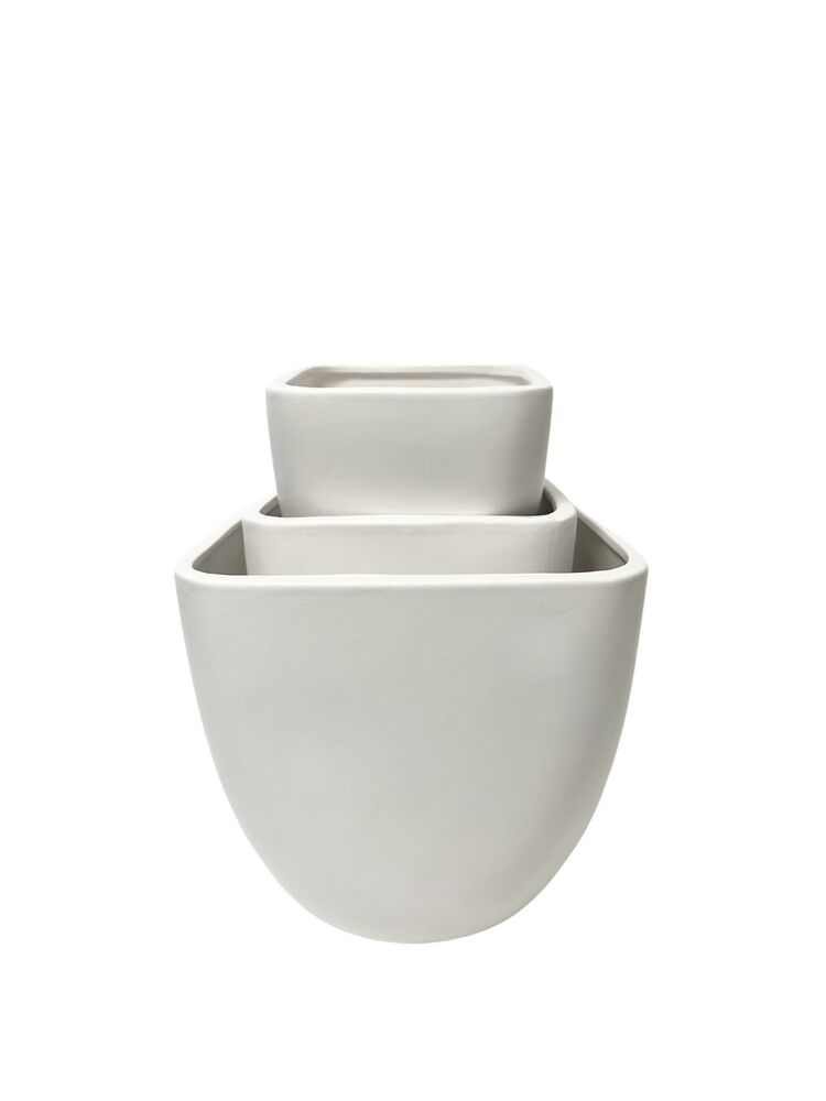 3-Piece Set Matte White Tapered Square Ceramic Pot with Smooth Design 8W x 7.5H 6W x 6H 5W x 5H -- 4 Per Case