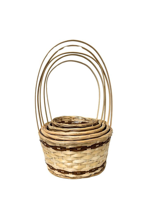 5-Piece Set Natural with Brown Pattern Round Basket w/ Plastic Liner 11W x 5H -- 12 Per Case