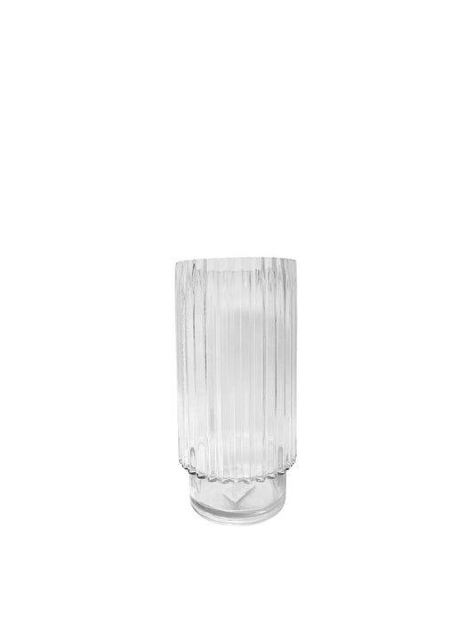 8 Inch Clear Cylinder Ribbed Glass Vase 3.5D x 3.15B x 8H -- 24 Per Case