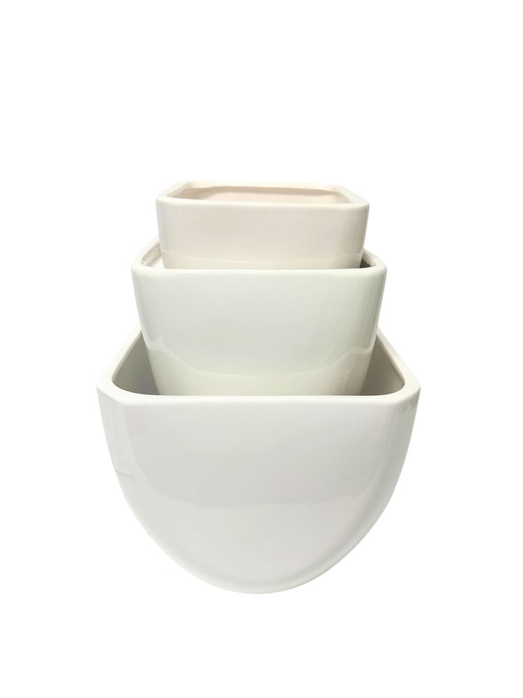 3-Piece White Square Ceramic Pot 6L x 6W x 6H 7.5L x 7.5W x 7H 9.5L x 9.5W x 9H -- 2 Per Case