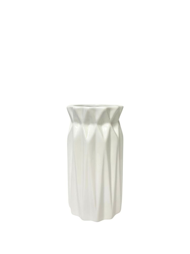 6.75 Inch White Geometric Ceramic Vase 3W x 6.75H -- 24 Per Case